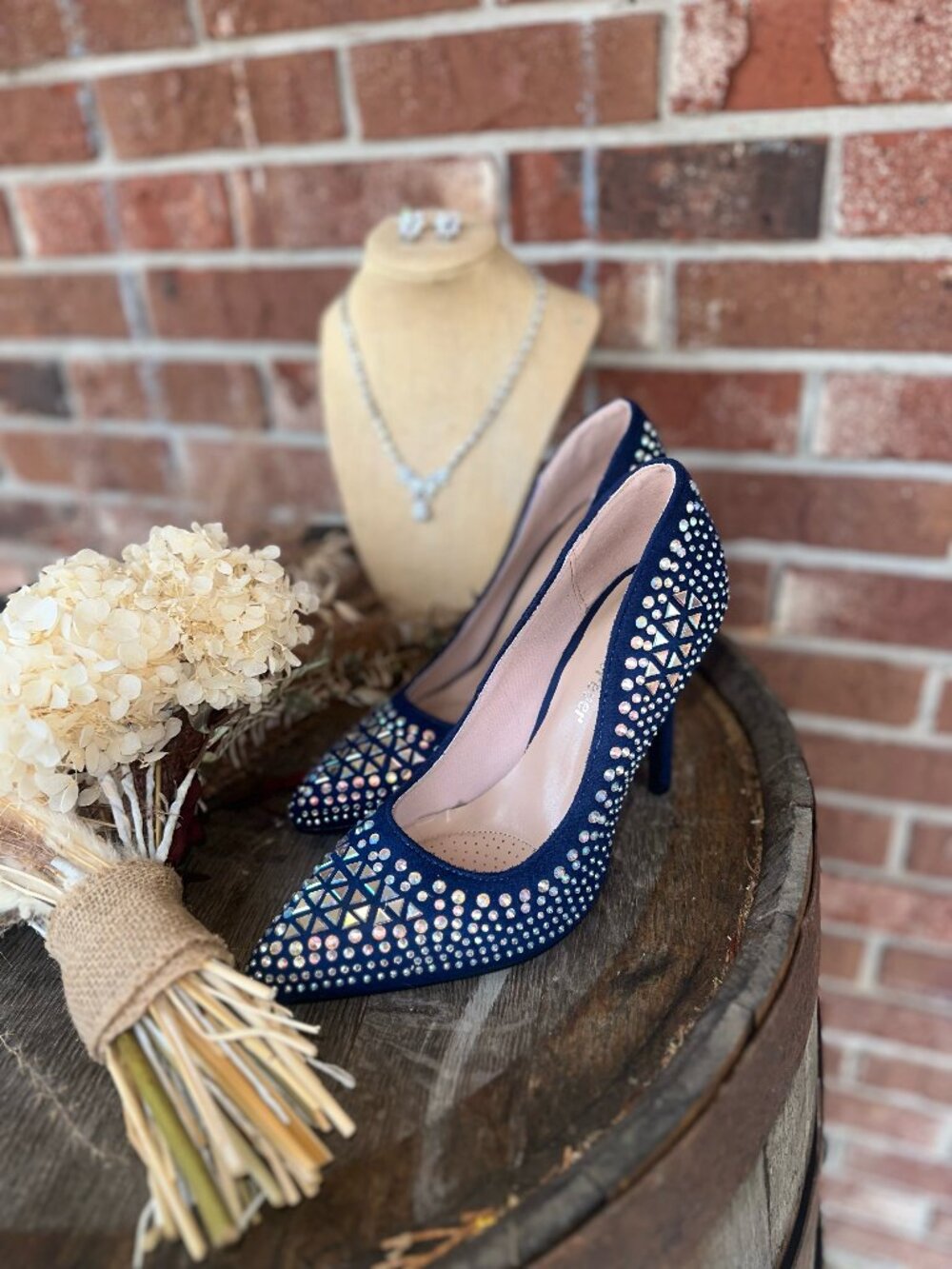 Navy Blue Rhinestone Heels